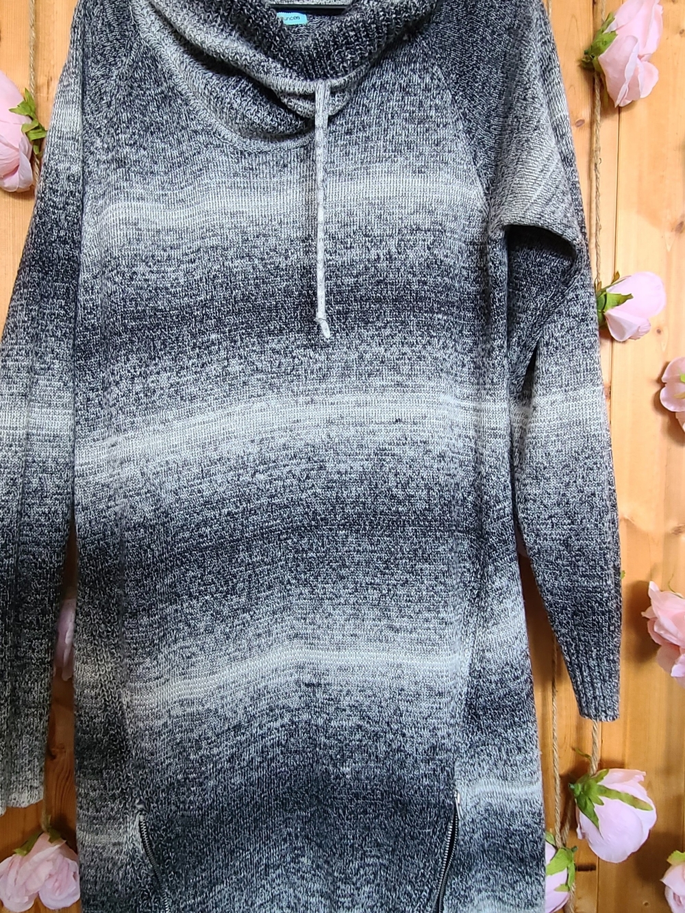 Cozy Ombre Gray Cowl Neck Sweater Dress - Women
